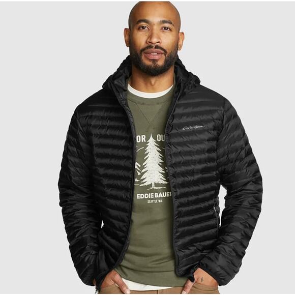 Eddie Bauer Men's Microlight Down Hooded Jacket - Picture 1 of 9